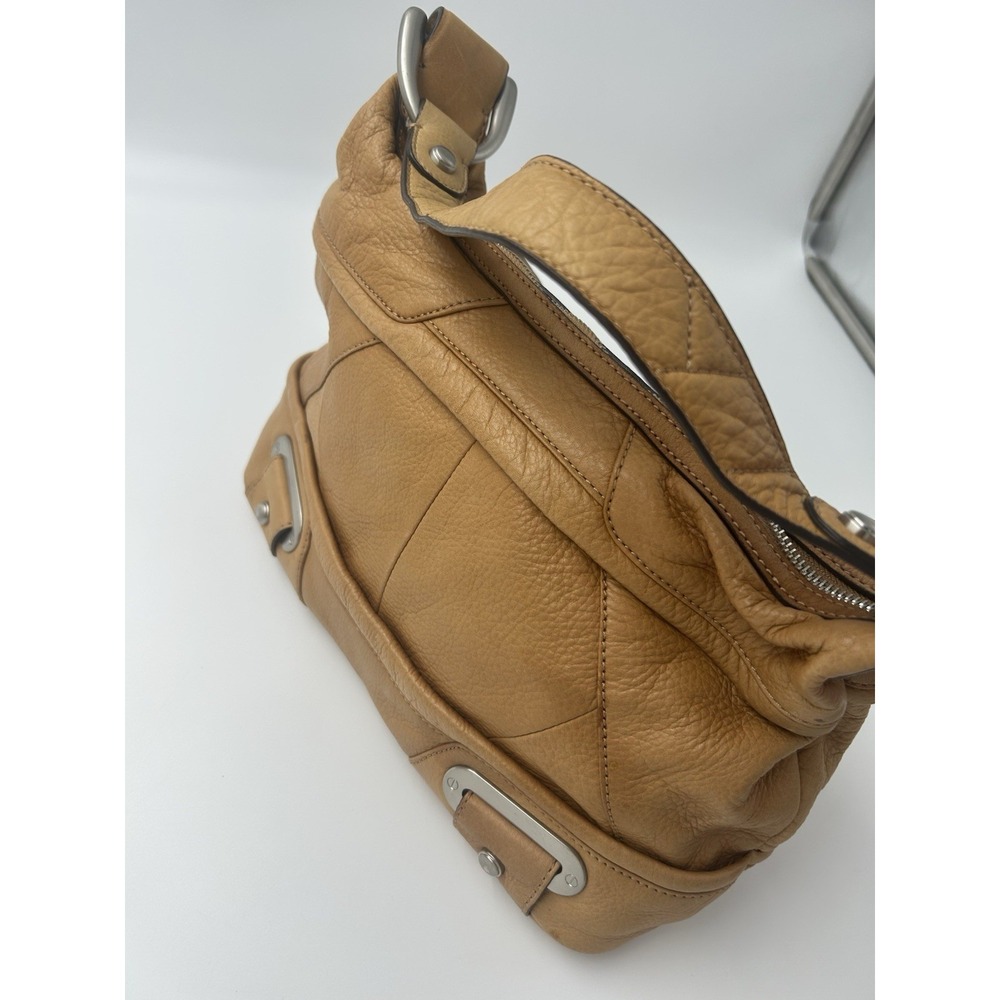 B Makowsky Tan  Leather Hobo Shoulder Bag Purse Leopard Lining Y2K Vintage - Picture 12 of 16